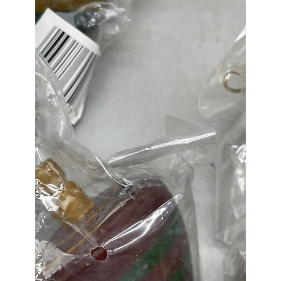 Christmas tree wood top set of 7 ornaments striped green gold 3" red READ NEW - Picture 7 of 7